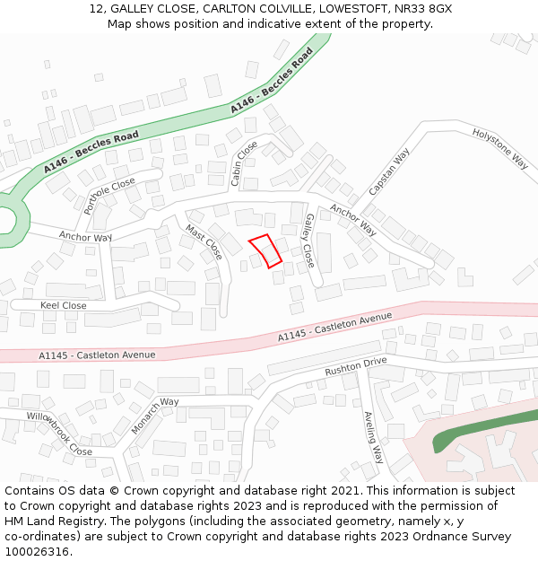 12, GALLEY CLOSE, CARLTON COLVILLE, LOWESTOFT, NR33 8GX: Location map and indicative extent of plot