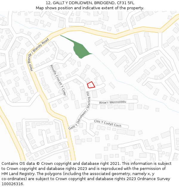 12, GALLT Y DDRUDWEN, BRIDGEND, CF31 5FL: Location map and indicative extent of plot