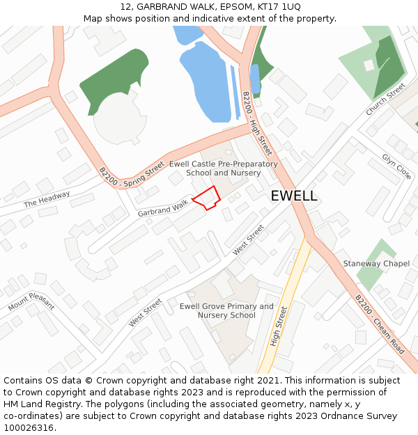 12, GARBRAND WALK, EPSOM, KT17 1UQ: Location map and indicative extent of plot