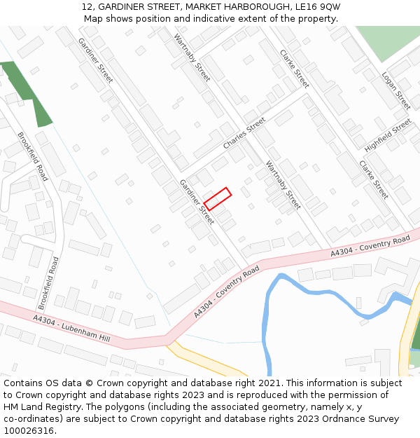 12, GARDINER STREET, MARKET HARBOROUGH, LE16 9QW: Location map and indicative extent of plot