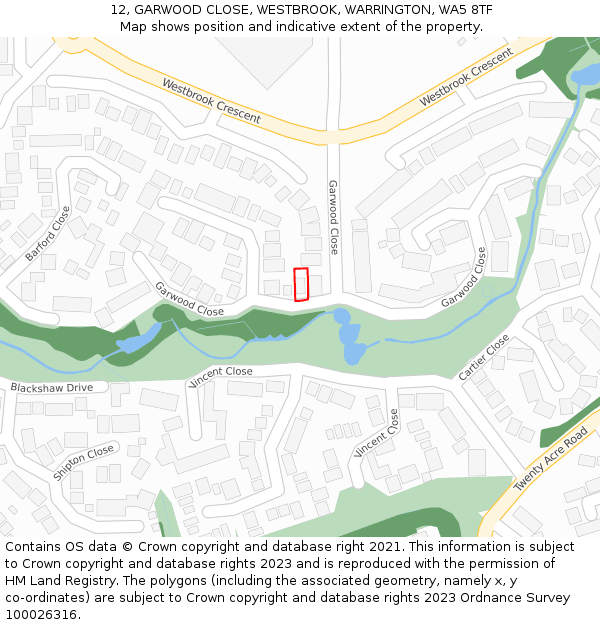12, GARWOOD CLOSE, WESTBROOK, WARRINGTON, WA5 8TF: Location map and indicative extent of plot