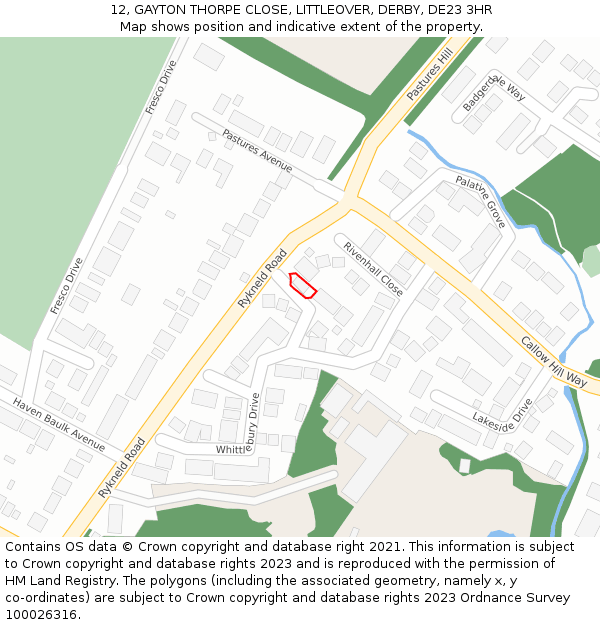 12, GAYTON THORPE CLOSE, LITTLEOVER, DERBY, DE23 3HR: Location map and indicative extent of plot