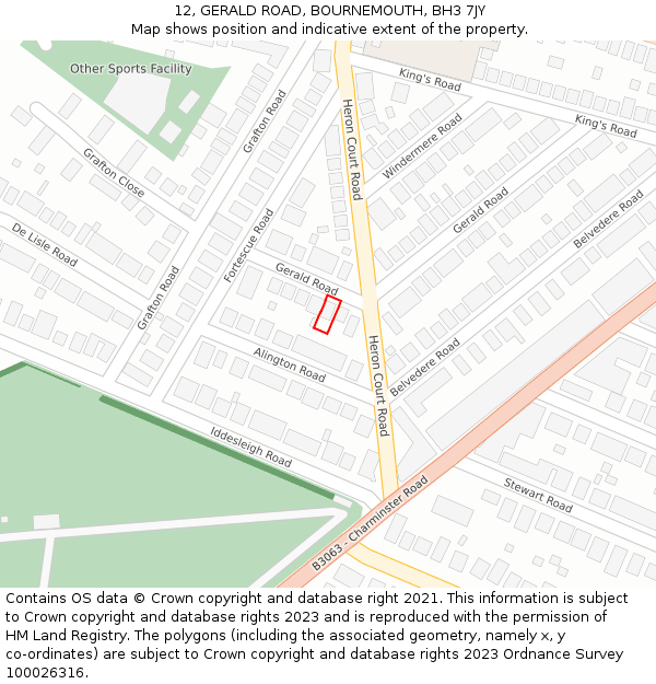 12, GERALD ROAD, BOURNEMOUTH, BH3 7JY: Location map and indicative extent of plot