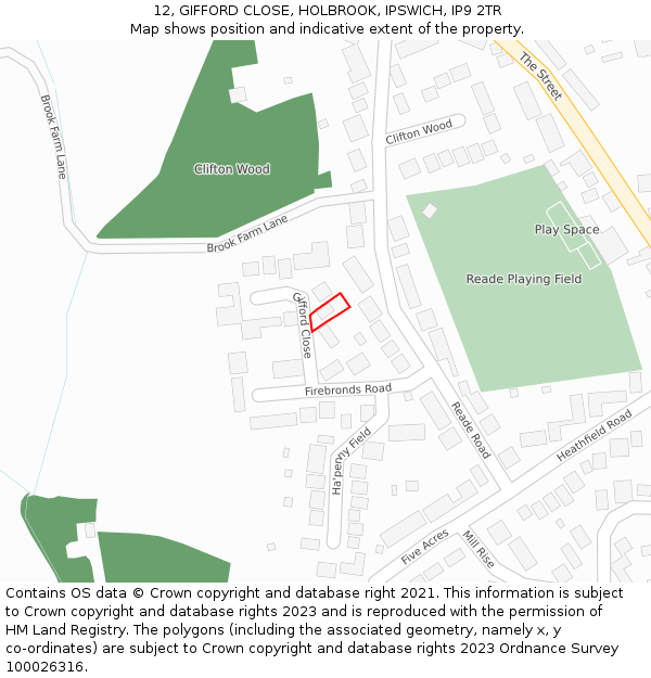 12, GIFFORD CLOSE, HOLBROOK, IPSWICH, IP9 2TR: Location map and indicative extent of plot