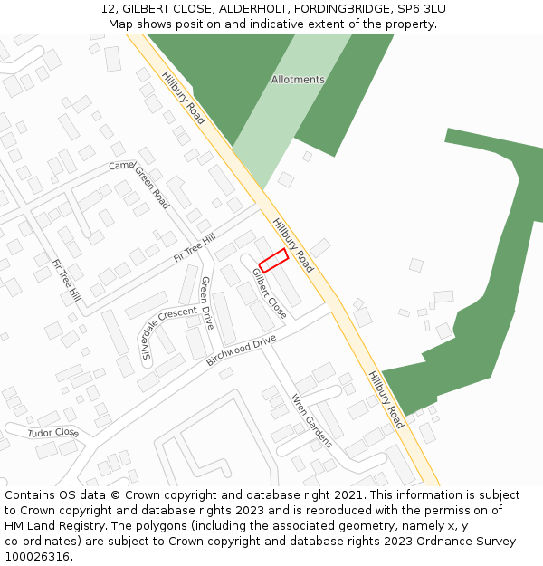 12, GILBERT CLOSE, ALDERHOLT, FORDINGBRIDGE, SP6 3LU: Location map and indicative extent of plot