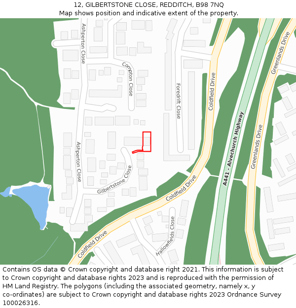 12, GILBERTSTONE CLOSE, REDDITCH, B98 7NQ: Location map and indicative extent of plot