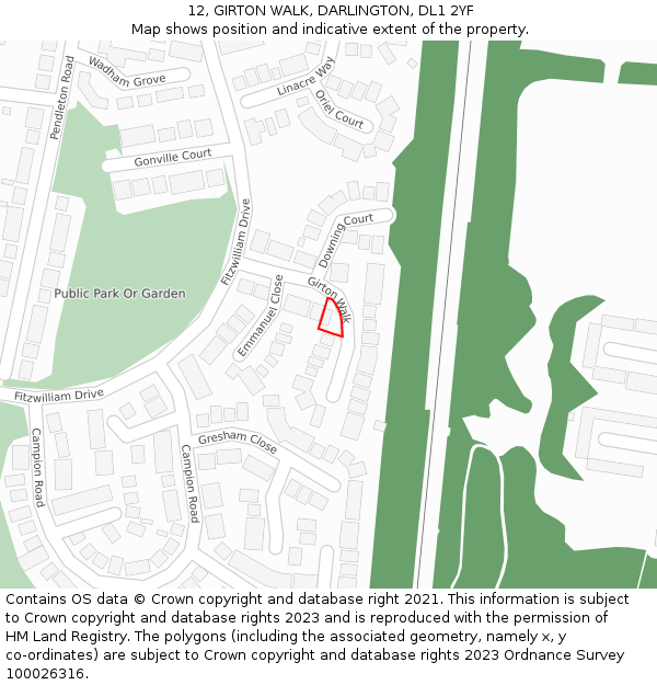 12, GIRTON WALK, DARLINGTON, DL1 2YF: Location map and indicative extent of plot