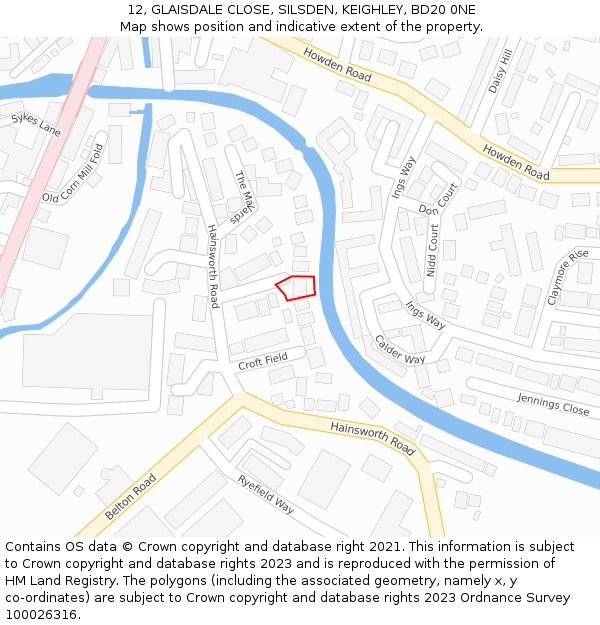 12, GLAISDALE CLOSE, SILSDEN, KEIGHLEY, BD20 0NE: Location map and indicative extent of plot