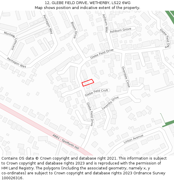 12, GLEBE FIELD DRIVE, WETHERBY, LS22 6WG: Location map and indicative extent of plot
