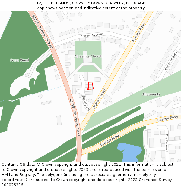 12, GLEBELANDS, CRAWLEY DOWN, CRAWLEY, RH10 4GB: Location map and indicative extent of plot
