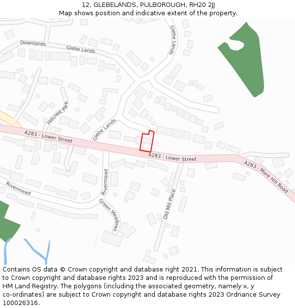12, GLEBELANDS, PULBOROUGH, RH20 2JJ: Location map and indicative extent of plot