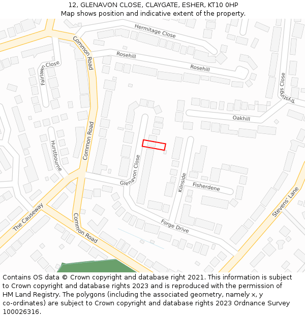 12, GLENAVON CLOSE, CLAYGATE, ESHER, KT10 0HP: Location map and indicative extent of plot