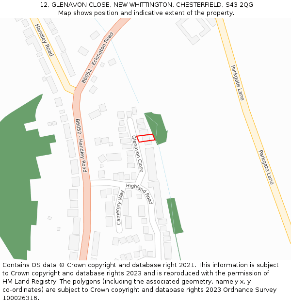 12, GLENAVON CLOSE, NEW WHITTINGTON, CHESTERFIELD, S43 2QG: Location map and indicative extent of plot
