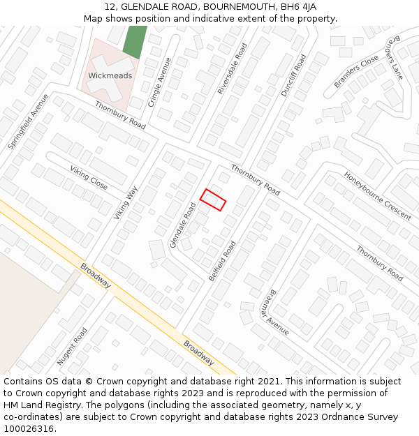 12, GLENDALE ROAD, BOURNEMOUTH, BH6 4JA: Location map and indicative extent of plot