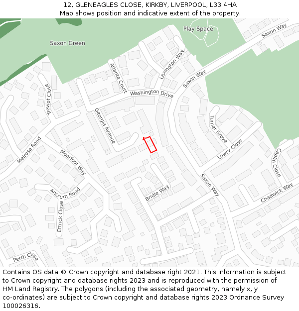 12, GLENEAGLES CLOSE, KIRKBY, LIVERPOOL, L33 4HA: Location map and indicative extent of plot