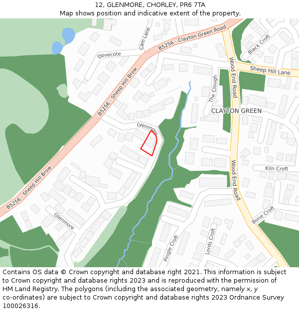 12, GLENMORE, CHORLEY, PR6 7TA: Location map and indicative extent of plot