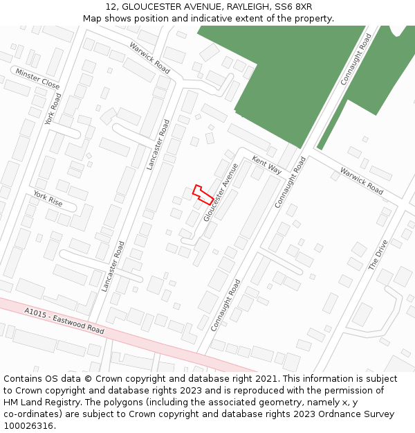 12, GLOUCESTER AVENUE, RAYLEIGH, SS6 8XR: Location map and indicative extent of plot