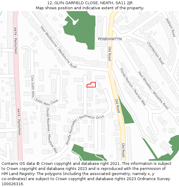 12, GLYN GARFIELD CLOSE, NEATH, SA11 2JR: Location map and indicative extent of plot