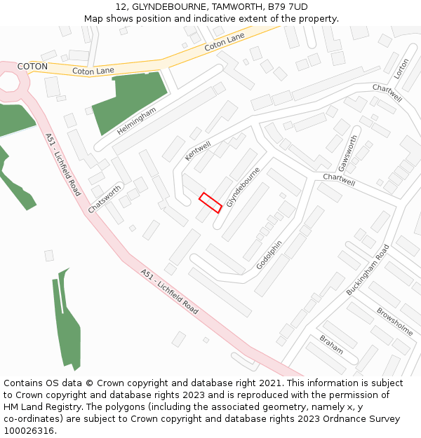 12, GLYNDEBOURNE, TAMWORTH, B79 7UD: Location map and indicative extent of plot