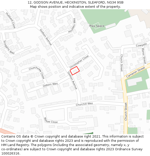 12, GODSON AVENUE, HECKINGTON, SLEAFORD, NG34 9SB: Location map and indicative extent of plot