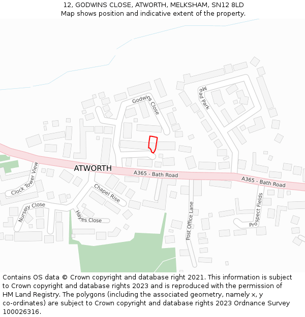 12, GODWINS CLOSE, ATWORTH, MELKSHAM, SN12 8LD: Location map and indicative extent of plot