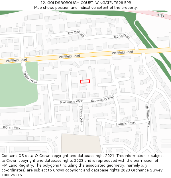 12, GOLDSBOROUGH COURT, WINGATE, TS28 5PR: Location map and indicative extent of plot