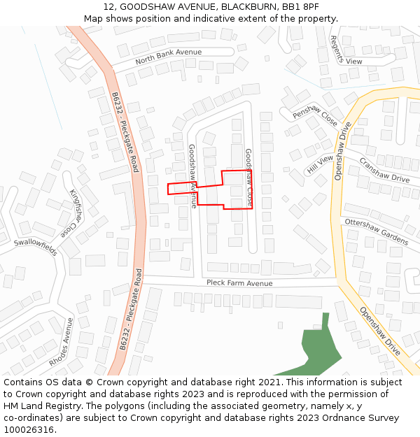 12, GOODSHAW AVENUE, BLACKBURN, BB1 8PF: Location map and indicative extent of plot