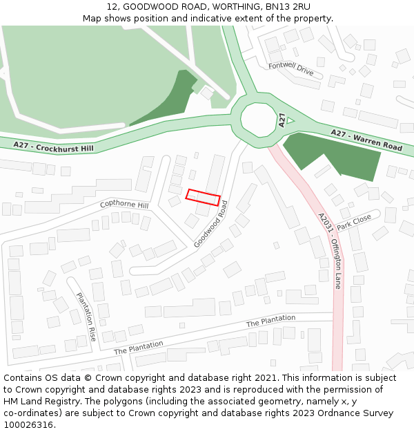 12, GOODWOOD ROAD, WORTHING, BN13 2RU: Location map and indicative extent of plot