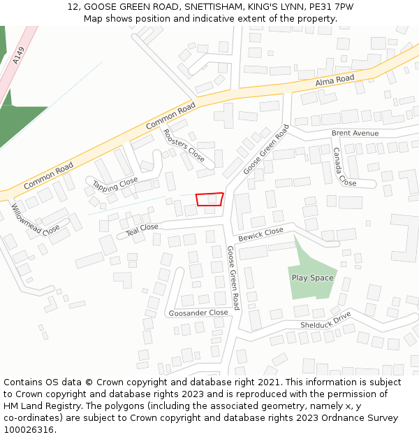 12, GOOSE GREEN ROAD, SNETTISHAM, KING'S LYNN, PE31 7PW: Location map and indicative extent of plot
