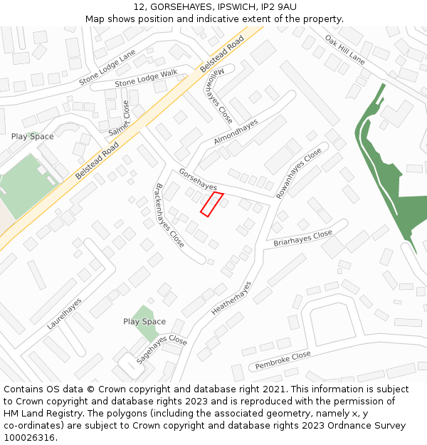 12, GORSEHAYES, IPSWICH, IP2 9AU: Location map and indicative extent of plot