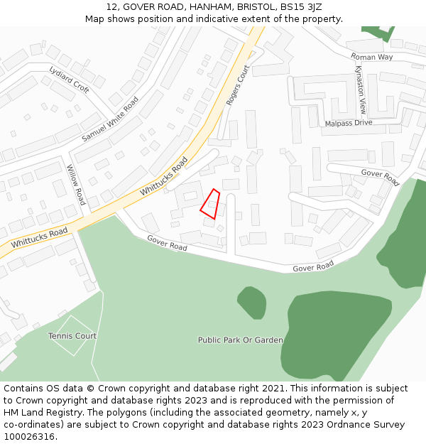 12, GOVER ROAD, HANHAM, BRISTOL, BS15 3JZ: Location map and indicative extent of plot