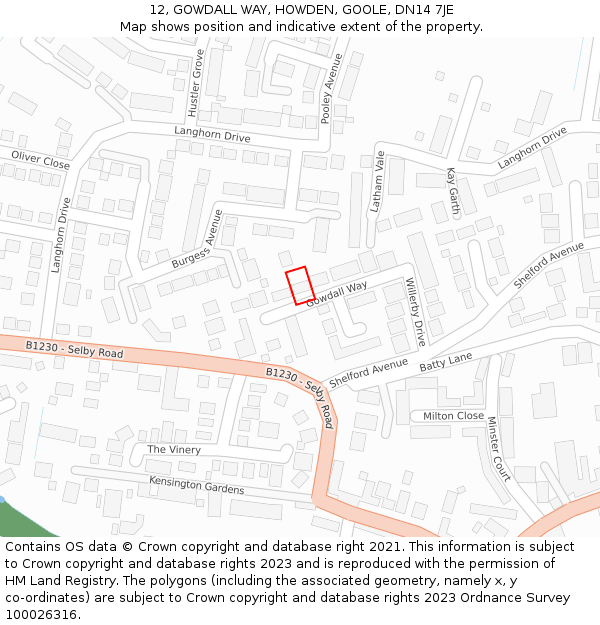 12, GOWDALL WAY, HOWDEN, GOOLE, DN14 7JE: Location map and indicative extent of plot
