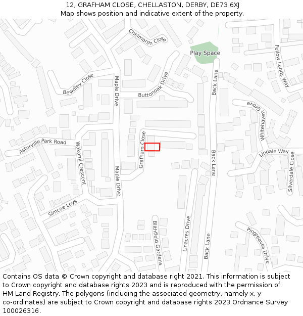 12, GRAFHAM CLOSE, CHELLASTON, DERBY, DE73 6XJ: Location map and indicative extent of plot