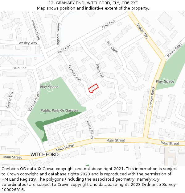 12, GRANARY END, WITCHFORD, ELY, CB6 2XF: Location map and indicative extent of plot