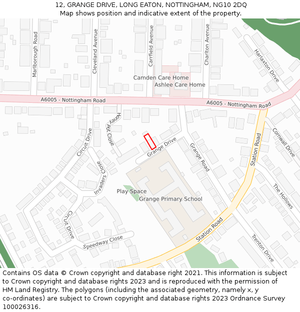 12, GRANGE DRIVE, LONG EATON, NOTTINGHAM, NG10 2DQ: Location map and indicative extent of plot