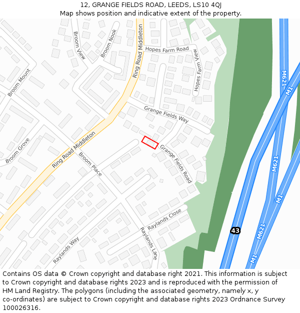 12, GRANGE FIELDS ROAD, LEEDS, LS10 4QJ: Location map and indicative extent of plot