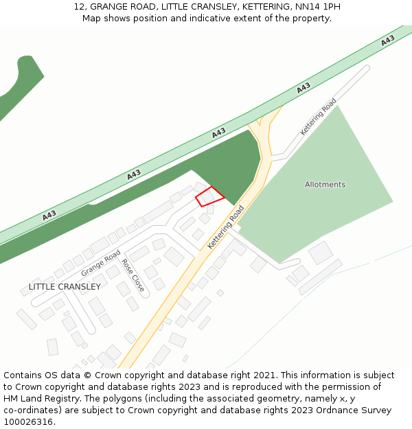 12, GRANGE ROAD, LITTLE CRANSLEY, KETTERING, NN14 1PH: Location map and indicative extent of plot