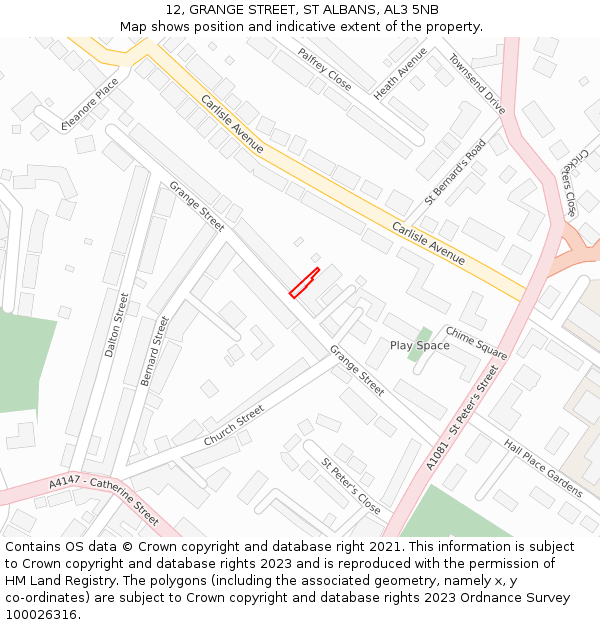 12, GRANGE STREET, ST ALBANS, AL3 5NB: Location map and indicative extent of plot