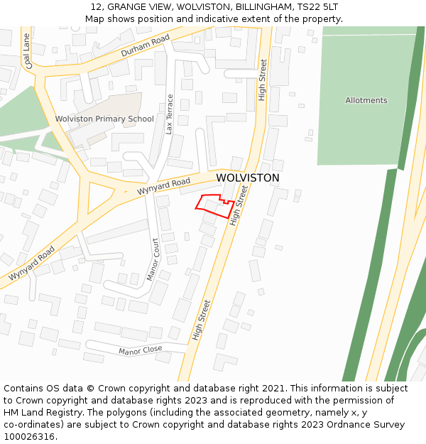 12, GRANGE VIEW, WOLVISTON, BILLINGHAM, TS22 5LT: Location map and indicative extent of plot