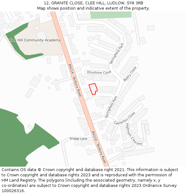12, GRANITE CLOSE, CLEE HILL, LUDLOW, SY8 3RB: Location map and indicative extent of plot
