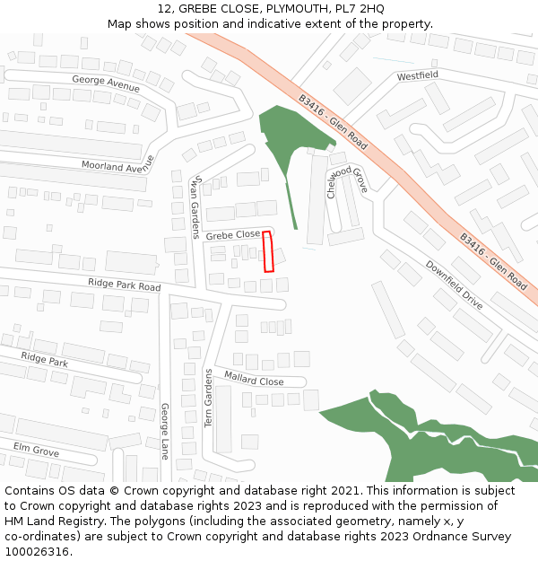 12, GREBE CLOSE, PLYMOUTH, PL7 2HQ: Location map and indicative extent of plot