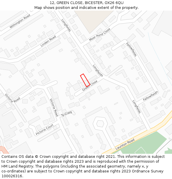 12, GREEN CLOSE, BICESTER, OX26 6QU: Location map and indicative extent of plot