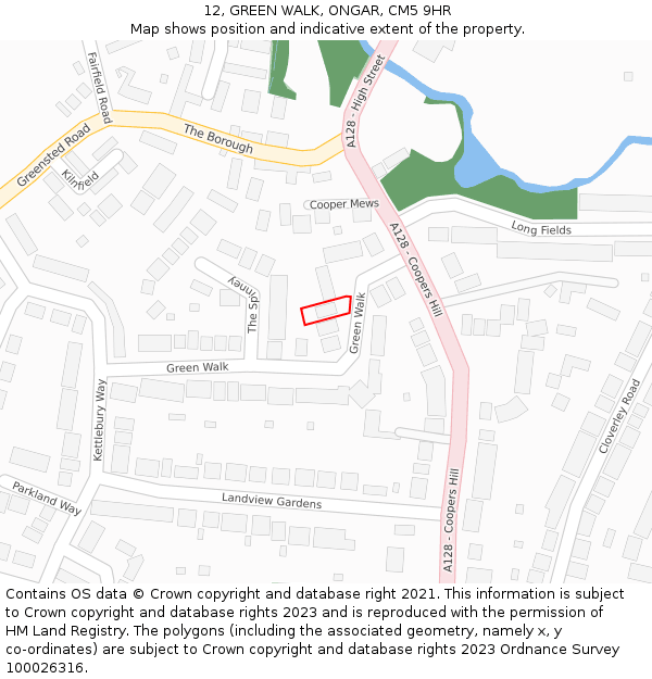 12, GREEN WALK, ONGAR, CM5 9HR: Location map and indicative extent of plot