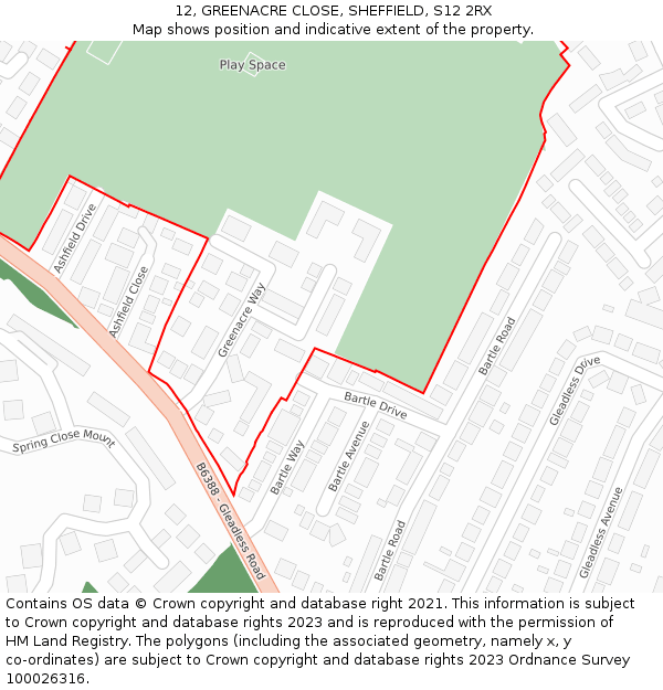 12, GREENACRE CLOSE, SHEFFIELD, S12 2RX: Location map and indicative extent of plot
