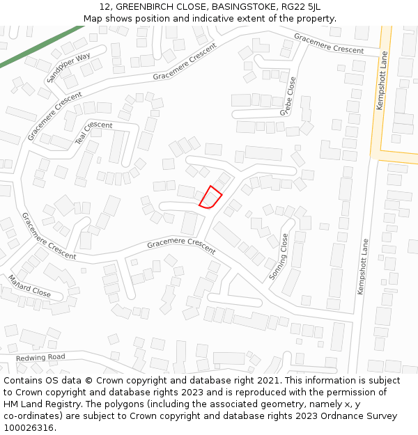 12, GREENBIRCH CLOSE, BASINGSTOKE, RG22 5JL: Location map and indicative extent of plot