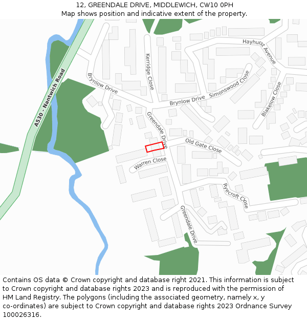12, GREENDALE DRIVE, MIDDLEWICH, CW10 0PH: Location map and indicative extent of plot