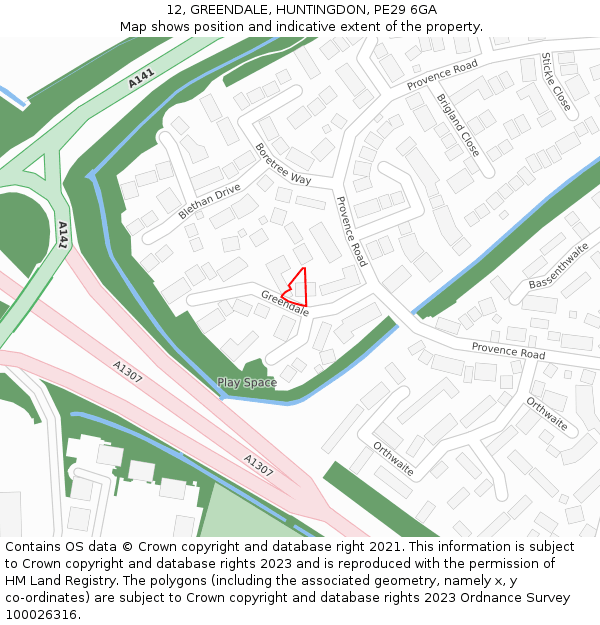 12, GREENDALE, HUNTINGDON, PE29 6GA: Location map and indicative extent of plot