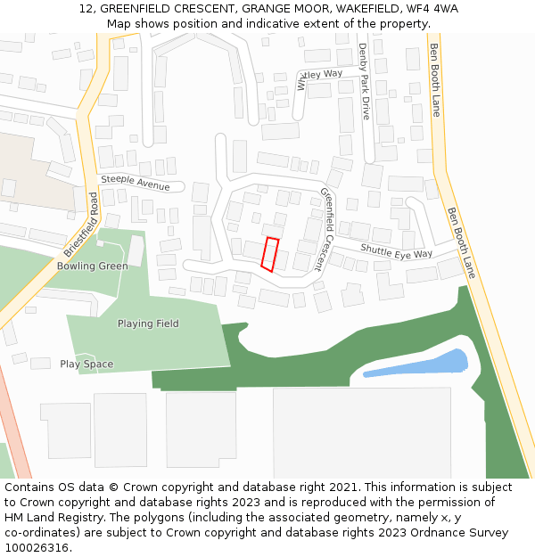 12, GREENFIELD CRESCENT, GRANGE MOOR, WAKEFIELD, WF4 4WA: Location map and indicative extent of plot