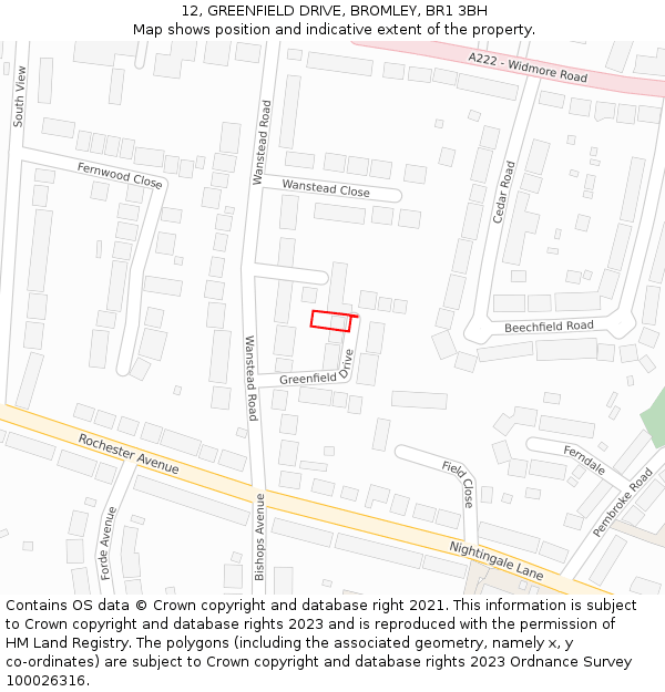 12, GREENFIELD DRIVE, BROMLEY, BR1 3BH: Location map and indicative extent of plot