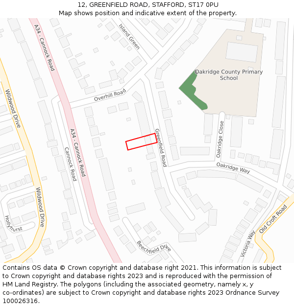12, GREENFIELD ROAD, STAFFORD, ST17 0PU: Location map and indicative extent of plot